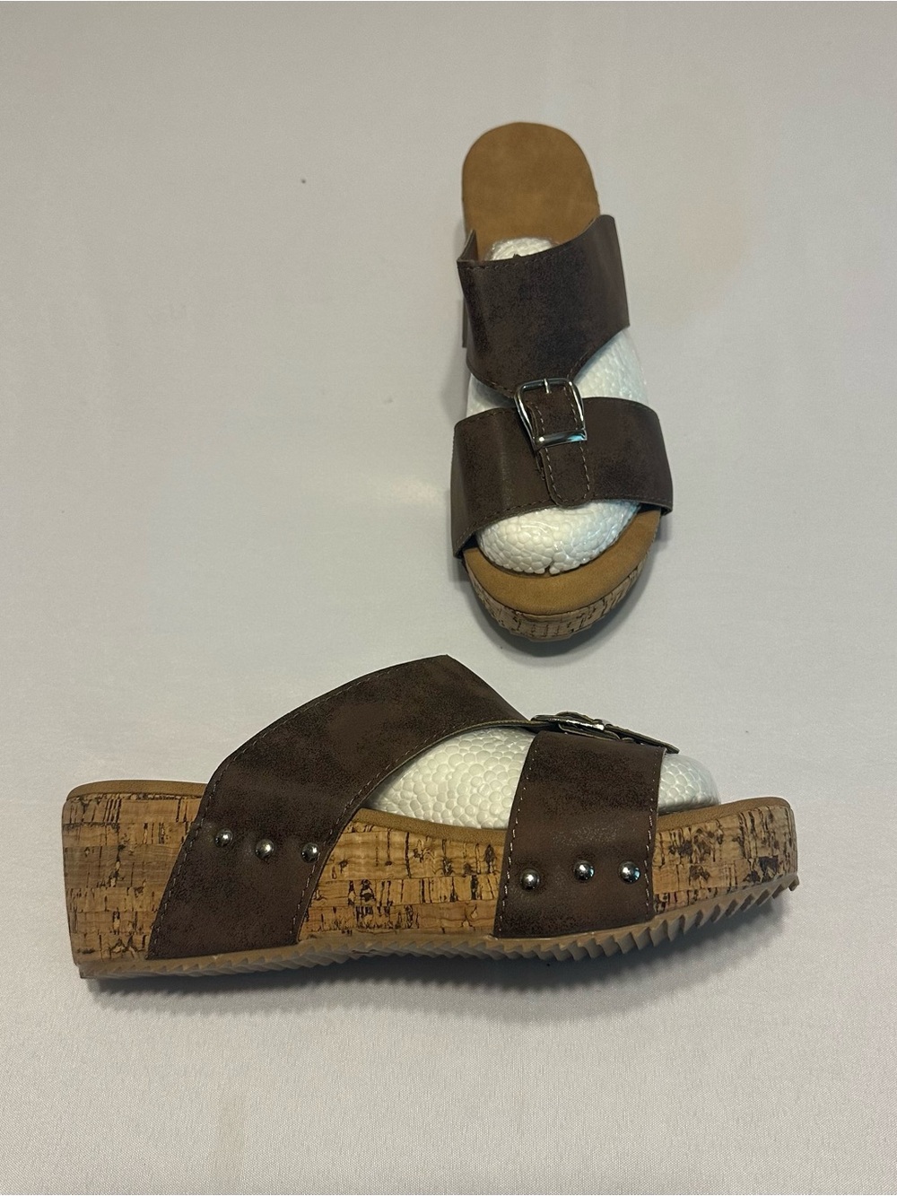 Women’s Brown Cork Wedge Slide Sandals NWoT